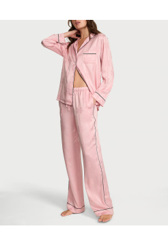 Сатинова піжама Glazed Satin Bow Stripe Long Pajama Set