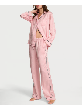 Сатинова піжама Glazed Satin Bow Stripe Long Pajama Set