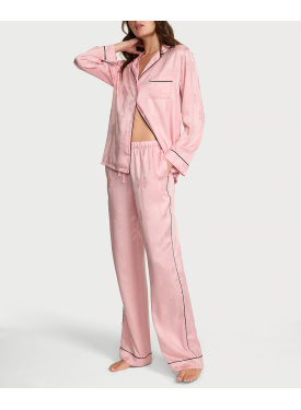 Сатиновая пижама Glazed Satin Bow Stripe Long Pajama Set