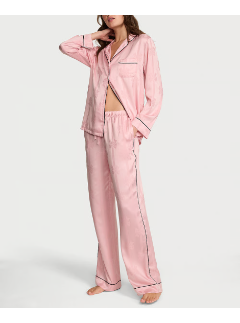 Сатиновая пижама Glazed Satin Bow Stripe Long Pajama Set