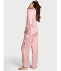 Сатинова піжама Glazed Satin Bow Stripe Long Pajama Set