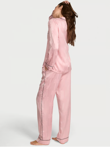Сатинова піжама Glazed Satin Bow Stripe Long Pajama Set