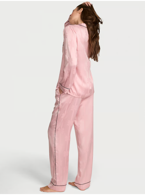 Сатиновая пижама Glazed Satin Bow Stripe Long Pajama Set