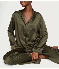 Пижама Glazed Satin Long Pajama Set Casual Olive