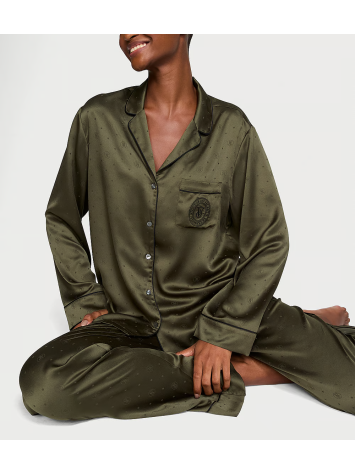 Піжама Glazed Satin Long Pajama Set Casual Olive