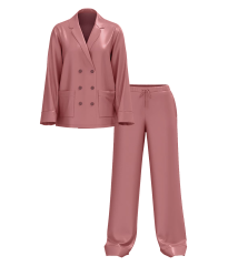 Пижама Luxe Satin Double -Breasted Long Pajama Set Rose