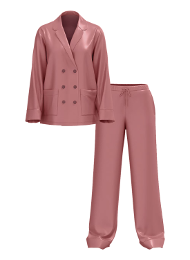 Пижама Luxe Satin Double -Breasted Long Pajama Set Rose