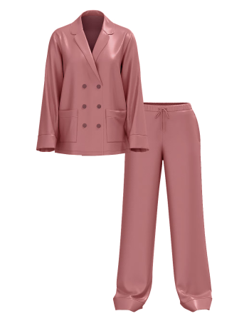 Пижама Luxe Satin Double -Breasted Long Pajama Set Rose