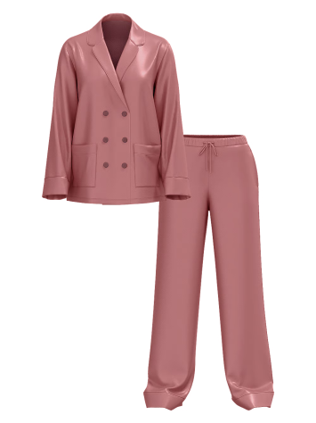 Пижама Luxe Satin Double -Breasted Long Pajama Set Rose
