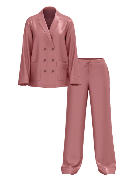 Піжама Luxe Satin Double -Breasted Long Pajama Set Rose
