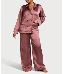 Пижама Luxe Satin Double -Breasted Long Pajama Set Rose