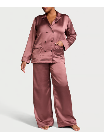 Пижама Luxe Satin Double -Breasted Long Pajama Set Rose