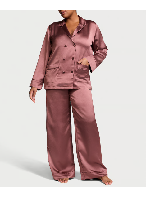 Піжама Luxe Satin Double -Breasted Long Pajama Set Rose