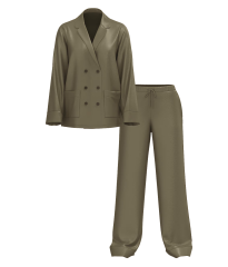 Пижама Luxe Satin Double -Breasted Long Pajama Set Olive