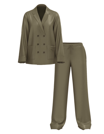 Пижама Luxe Satin Double -Breasted Long Pajama Set Olive