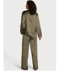 Пижама Luxe Satin Double -Breasted Long Pajama Set Olive