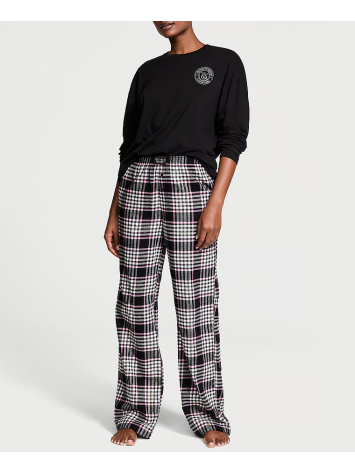 Піжама Flannel Long-Sleeve Tee-Jama Set Black & Pink Plaid