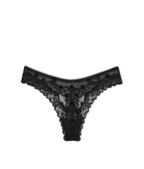 Трусики Tease Mesh Lace-Trim High-Leg Thong Panty Black