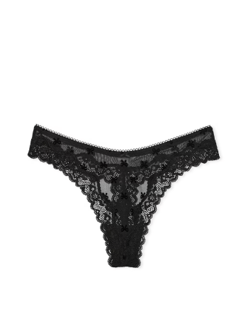 Трусики Tease Mesh Lace-Trim High-Leg Thong Panty Black