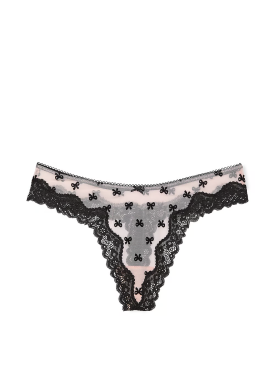 Трусики Tease Mesh Lace-Trim High-Leg Thong Panty Purest Pink Bows