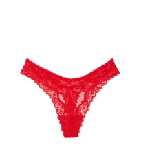 Трусики Tease Mesh Lace-Trim High-Leg Thong Panty Vermillion Bows