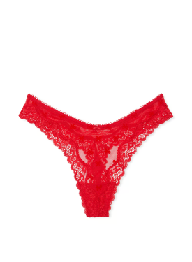 Трусики Tease Mesh Lace-Trim High-Leg Thong Panty Vermillion Bows