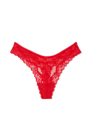 Трусики Tease Mesh Lace-Trim High-Leg Thong Panty Vermillion Bows