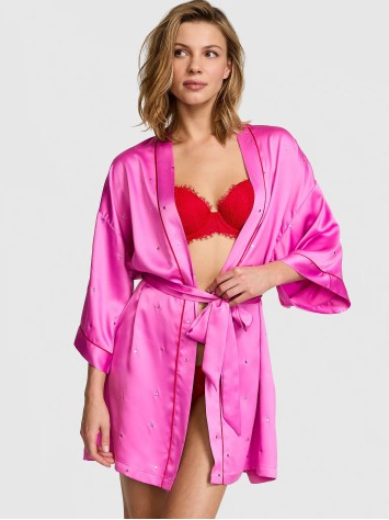 Сатиновий халат Glazed Satin Dew Drop Heart Short Robe New Peony