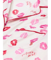 Пижама Victoria's Secret Glazed Satin Long Pajama Set Coconut White & Lipstick Kisses