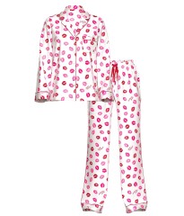 Пижама Victoria's Secret Glazed Satin Long Pajama Set Coconut White & Lipstick Kisses