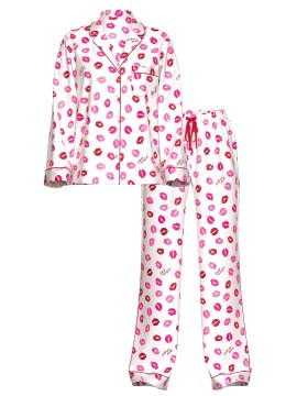 Піжама Victoria's Secret Glazed Satin Long Pajama Set Coconut White & Lipstick Kisses