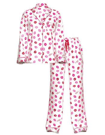 Пижама Victoria's Secret Glazed Satin Long Pajama Set Coconut White & Lipstick Kisses