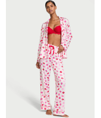 Пижама Victoria's Secret Glazed Satin Long Pajama Set Coconut White & Lipstick Kisses