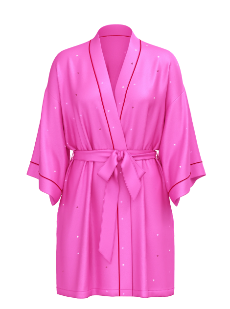 Сатиновый халат Glazed Satin Dew Drop Heart Short Robe New Peony