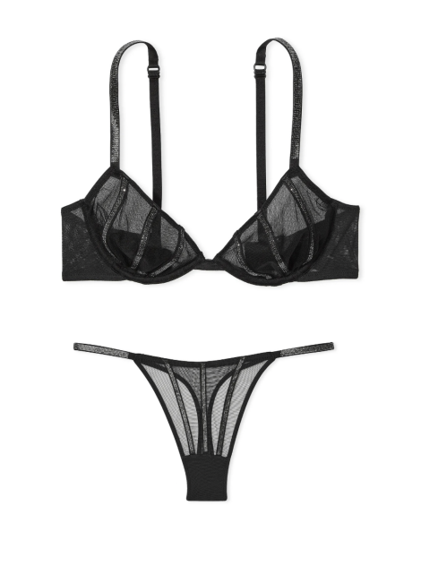 Комплект білизни Very Sexy Sheer Shine Unlined Low-Cut Demi Bra set Mesh Black