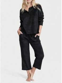 Піжама Cozy Fleece Henley Long Pajama Set Black