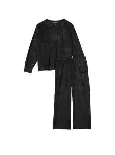 Пижама Cozy Fleece Henley Long Pajama Set Black