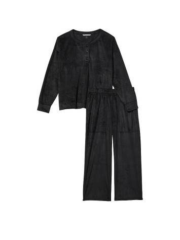 Піжама Cozy Fleece Henley Long Pajama Set Black