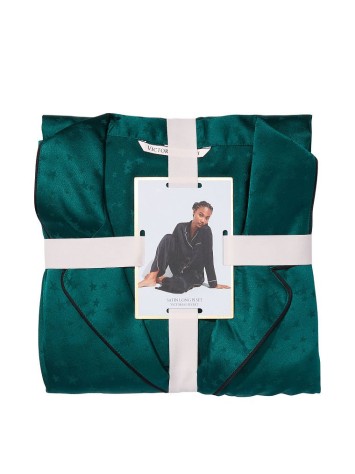 Сатинова піжама Satin Long Pj Set Deep Green Stars