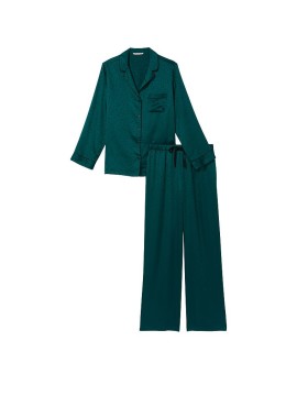 Сатиновая пижама Satin Long Pj Set Deep Green Stars