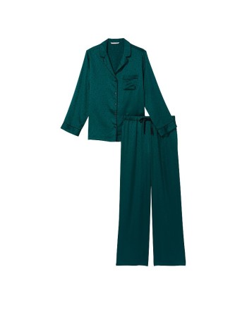 Сатинова піжама Satin Long Pj Set Deep Green Stars