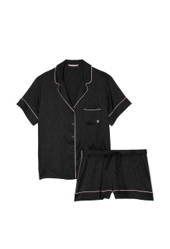 Сатинова піжама Satin Short Pajama Set Black Logo