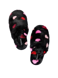 Домашні капці Closed Toe Faux Fur Slippers Black Multi Heart