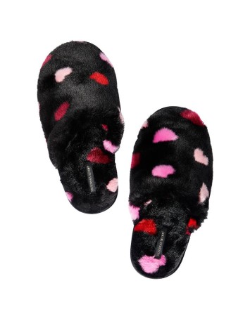 Домашние тапочки Closed Toe Faux Fur Slippers Black Multi Heart