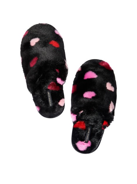 Домашние тапочки Closed Toe Faux Fur Slippers Black Multi Heart