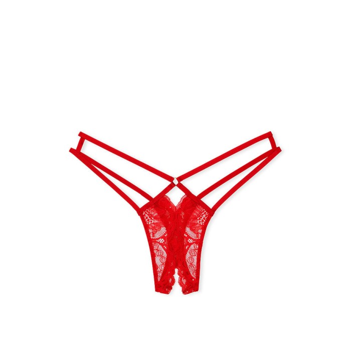 Трусики Strappy Back Lace Crotchless Thong Panty Lipstick