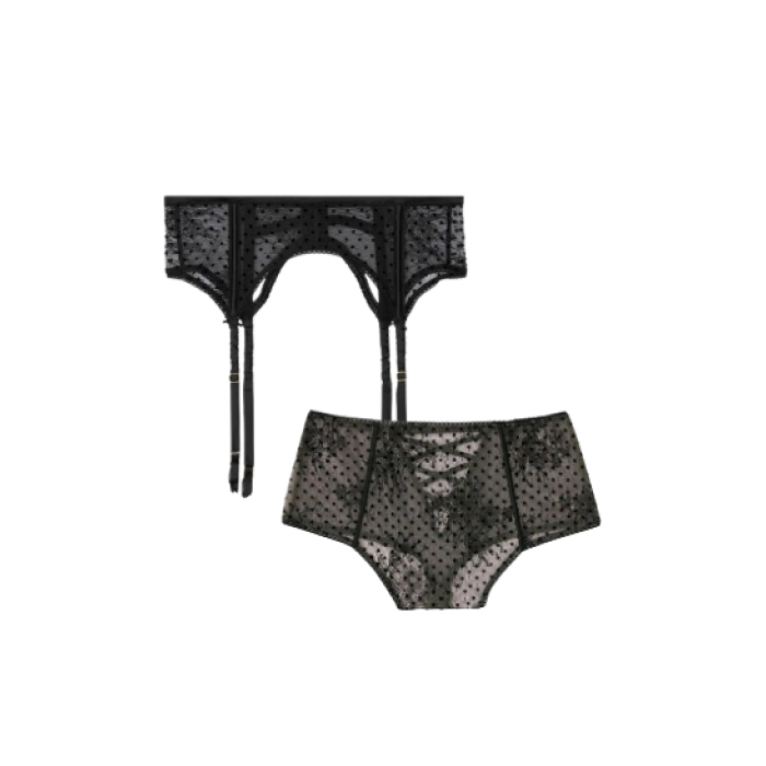 Набор трусики и пояс Dream Angels Lace Dot Black High-Waist Set