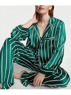 Піжама Satin Long Pj set Deepest Green Stripe