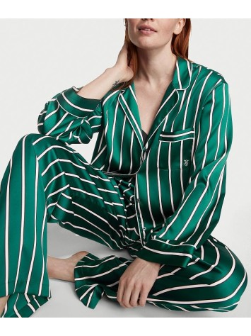 Піжама Satin Long Pj set Deepest Green Stripe