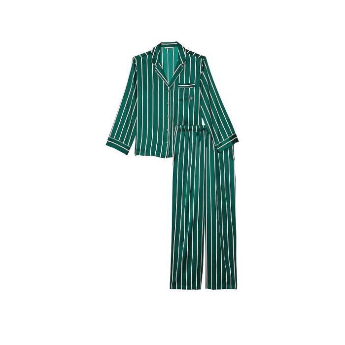 Піжама Satin Long Pj set Deepest Green Stripe